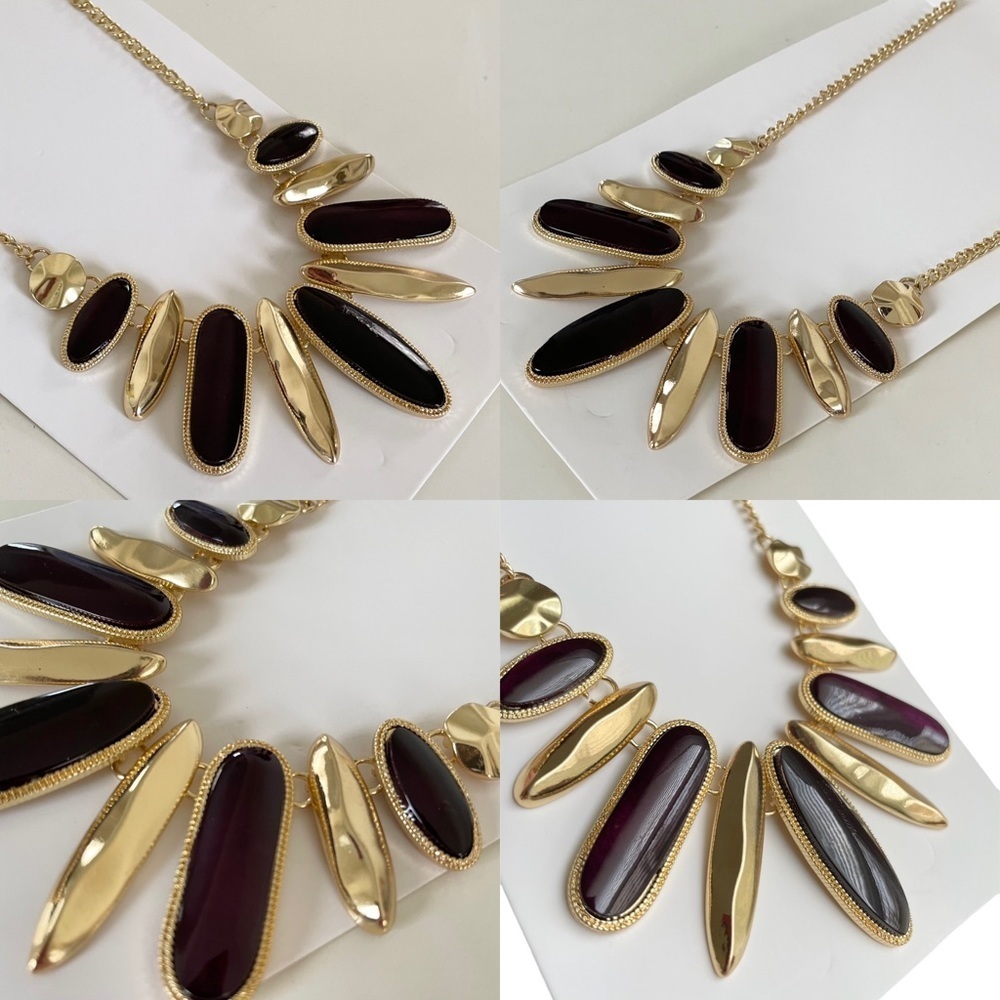 Charming Charlie Dark Purple & Gold-Tone Stone Necklace NWT - Picture 10 of 13